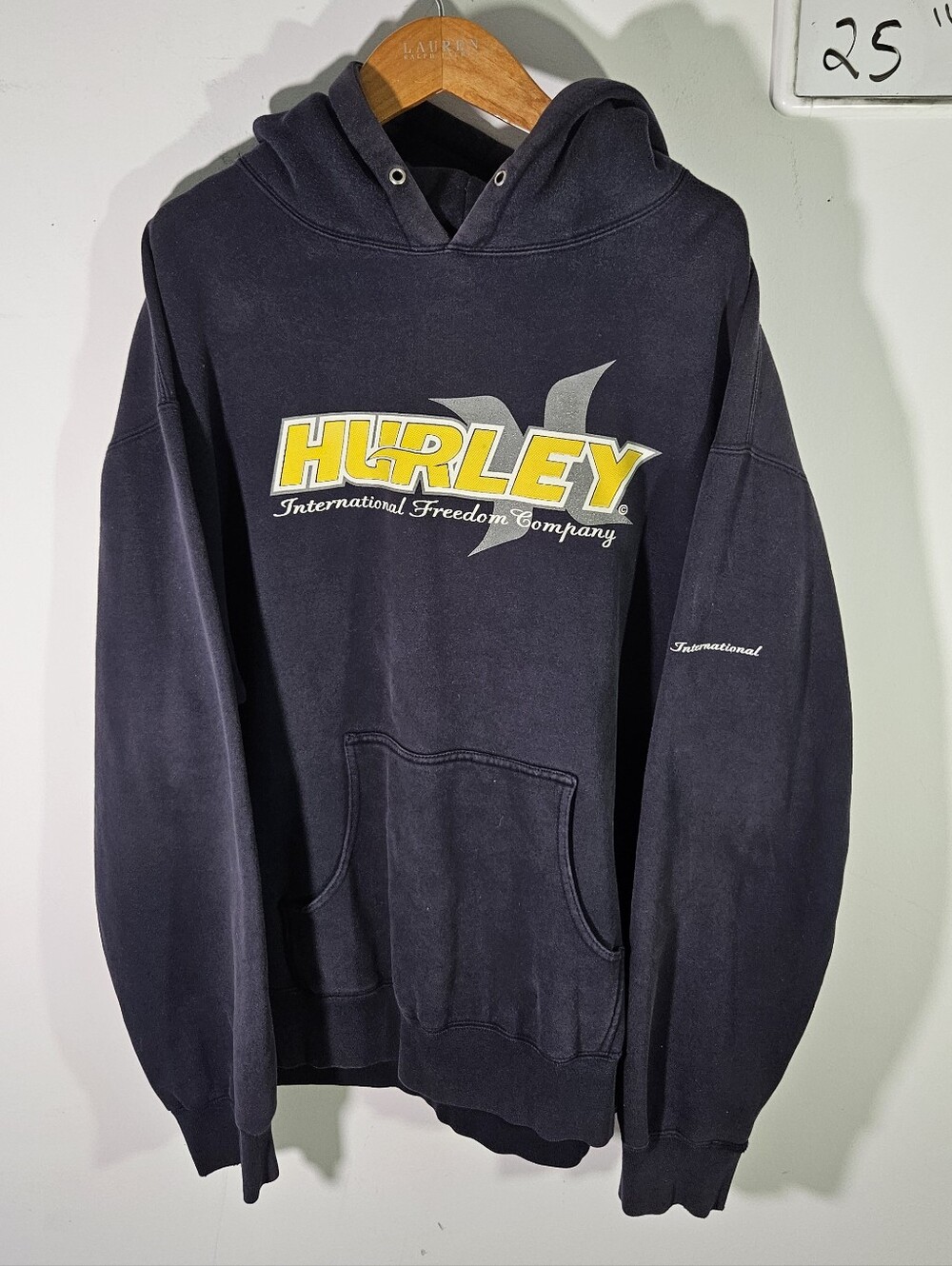 Y2K Hurley International Freedom Company Skate Surf Navy Blue Hoodie Sweatshirt!